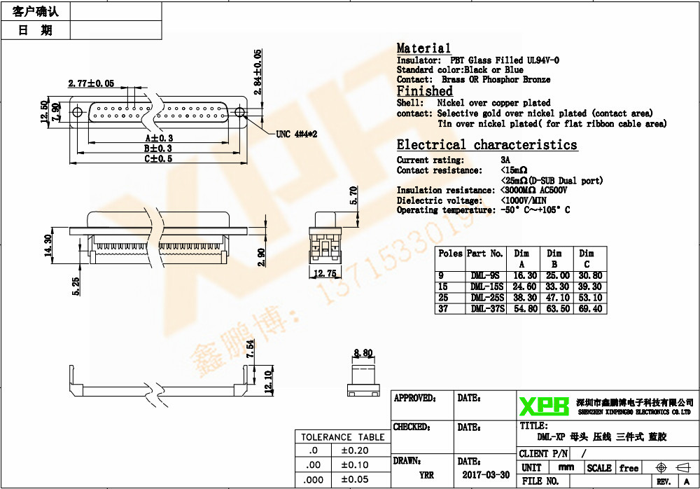 DML-9P 母頭 壓線三件式連接器規(guī)格書(shū)