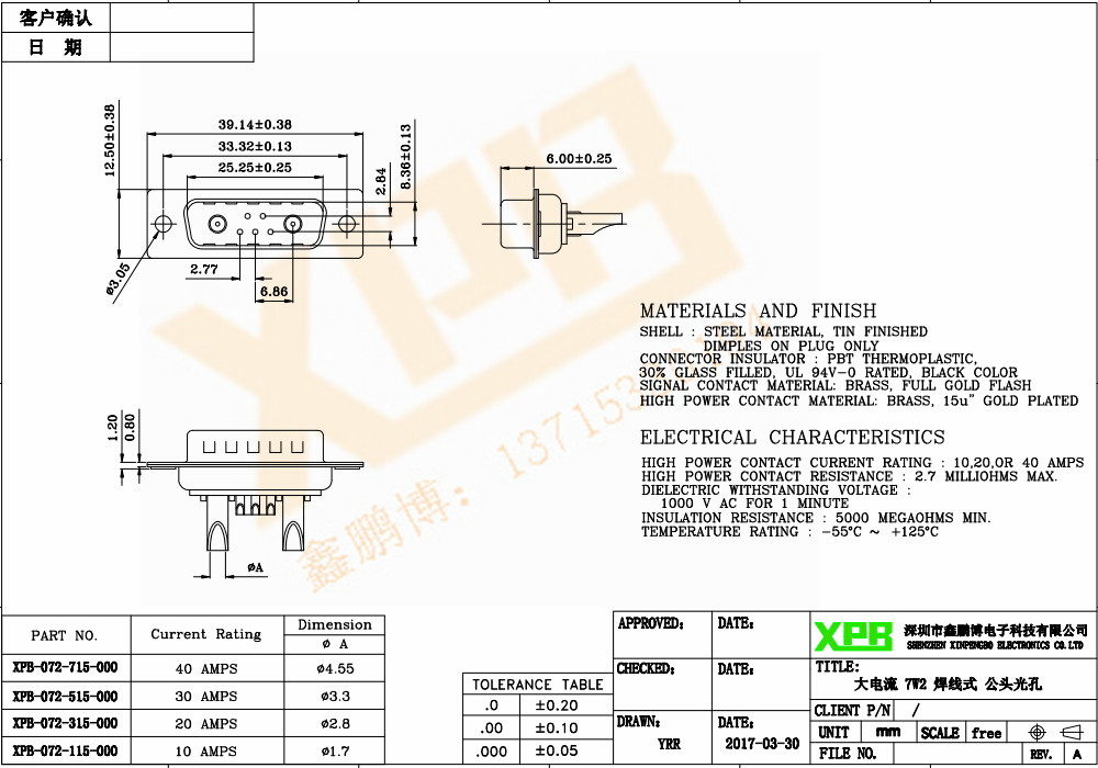 大電流 7W2 焊線式 公頭光孔連接器規(guī)格書